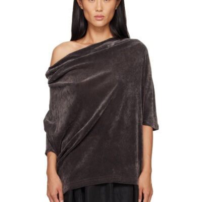 Theopen Product Gray Velvet Cowl Neck T-shirt