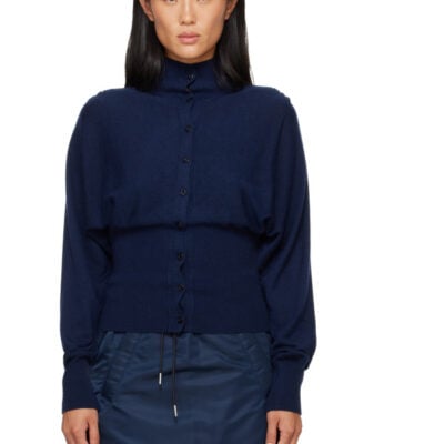 Theopen Product Navy Button Up Blouson Cardigan