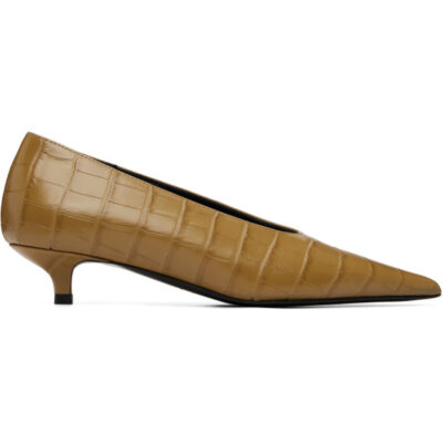 Totême Beige Sharp Croco-Embossed Kitten Heels