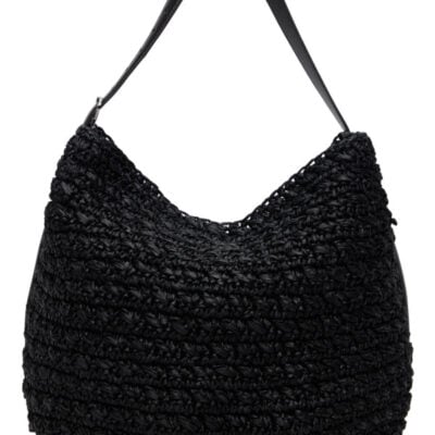 Totême Black Belted Raffia Tote