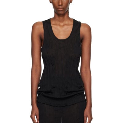 Totême Black Crinkled Knit Tank Top