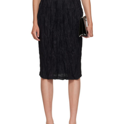 Totême Black Crinkled Linen Maxi Skirt