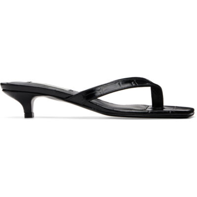 Totême Black Croco-Embossed Heeled Flip-Flops
