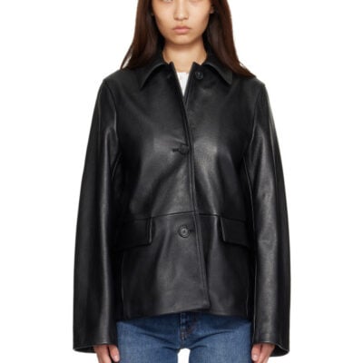 Totême Black Grained Leather Jacket