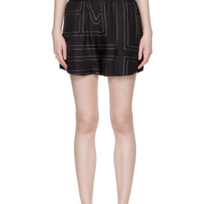 Totême Black Monogram Silk PJ Shorts