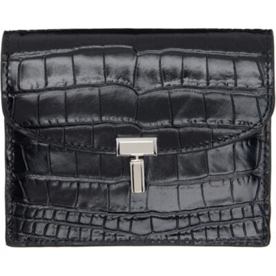 Totême Black T-Lock Croco-Embossed Card Holder