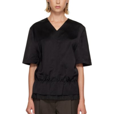 Totême Black V-Neck Satin Pullover Top