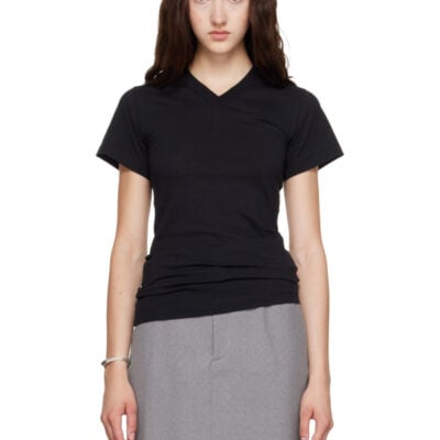 Totême Black Wide-Ribbed V-Neck T-shirt