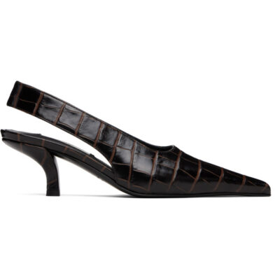 Totême Brown Classic Croco-Embossed Slingback Heels