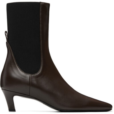 Totême Brown Leather Mid-Heel Boots
