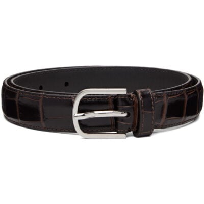 Totême Brown Slim Croco-Embossed Belt