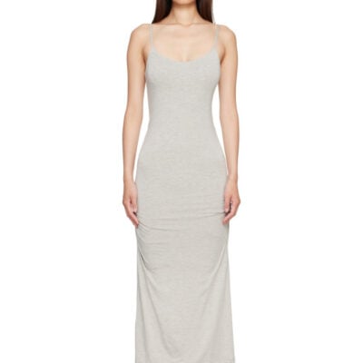 Totême Gray Draped Slip Midi Dress