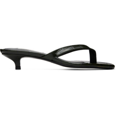 Totême Green Croco-Embossed Flip Flop Heeled Sandals
