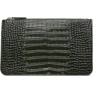 Totême Green Threefold Croco-Embossed Clutch