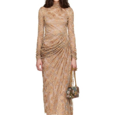 Valentino Beige Feather Lace Maxi Dress