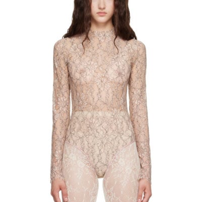 Valentino Beige Floral Lace Bodysuit