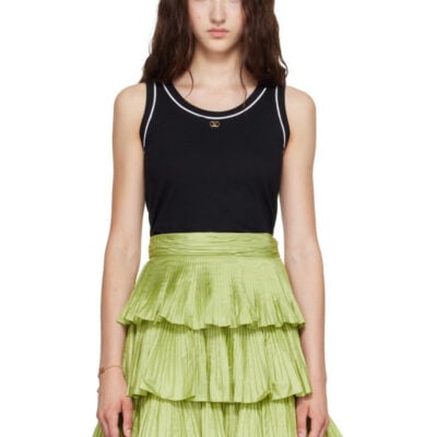 Valentino Black Cotton Jersey VLogo Tank Top