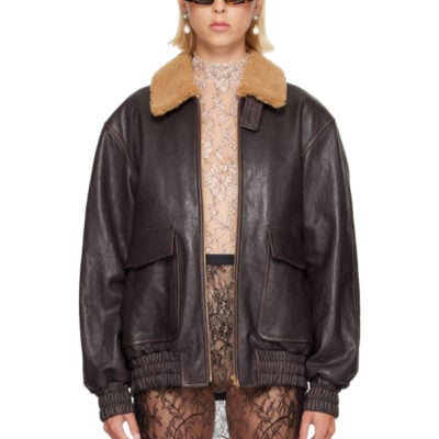 Valentino Brown Leather Bomber Jacket