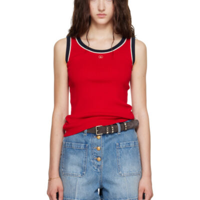 Valentino Red Knit Cotton VLogo Tank Top