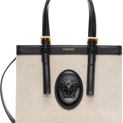 Versace Beige & Black Rivière Mini Canvas Tote