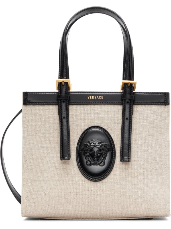 Versace Beige & Black Rivière Mini Canvas Tote