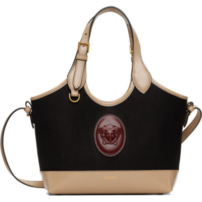 Versace Black & Beige Rivière Small Canvas Tote