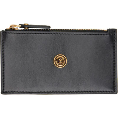 Versace Black Emblème Leather Zip Card Holder