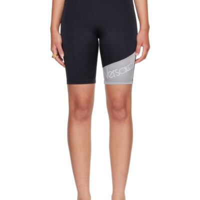 Versace Black Embroidered-Logo Bicycle Shorts