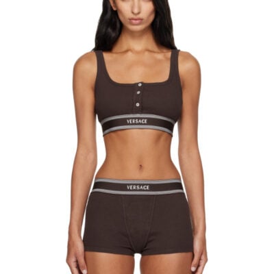 Versace Brown Cotton Rib Bra