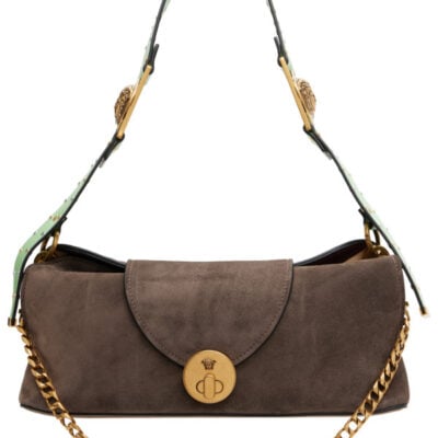 Versace Brown Vivian Embellished Suede Clutch