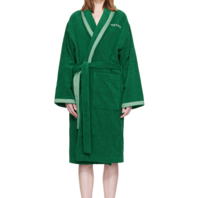 Versace Green Cotton-Terry Jacquard Bathrobe