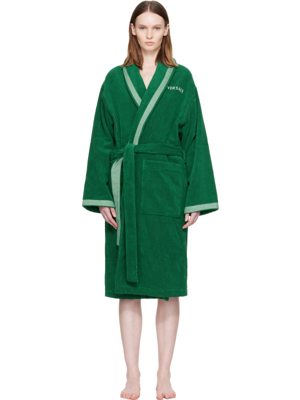 Versace Green Cotton-Terry Jacquard Bathrobe