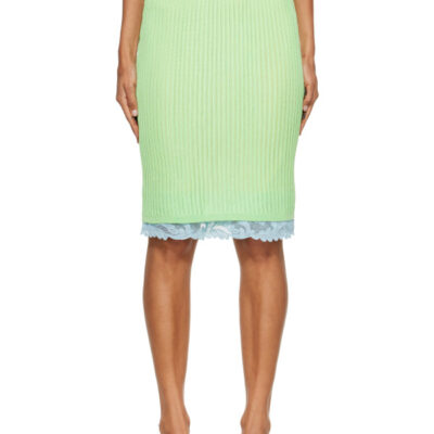 Versace Green Lace-Trim Viscose-Blend Ribbed Knit Midi Skirt