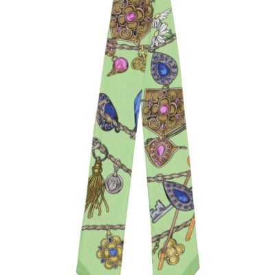 Versace Green Printed Silk Twill Ribbon Scarf