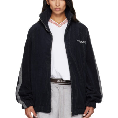 Versace Navy Cotton-Terry Jacquard Zip Jacket