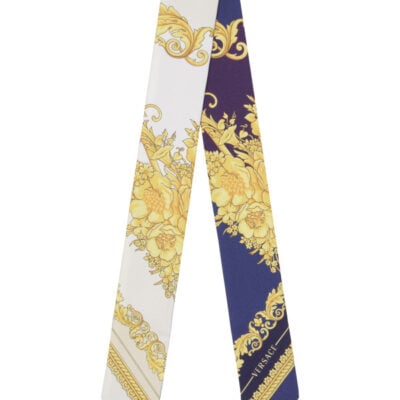 Versace Navy & Off-White Silk Twill Ribbon Scarf