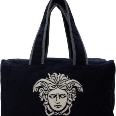 Versace Navy Terry Cloth Jacquard Gym Duffle Bag