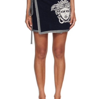 Versace Navy Terry Medusa Jacquard Miniskirt