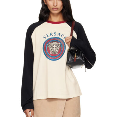 Versace Off-White & Black Printed Cotton-Jersey Regular T-shirt