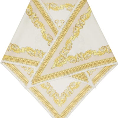 Versace Off-White & Yellow Silk Twill Triangle Head Scarf