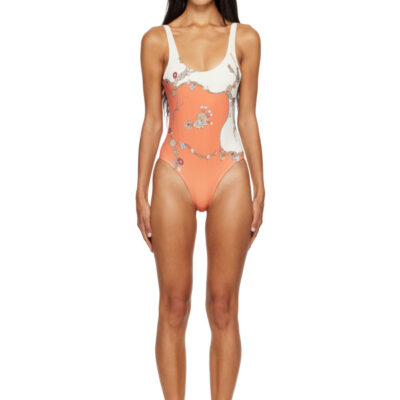 Versace Orange & White Printed One-Piece Swimsuit