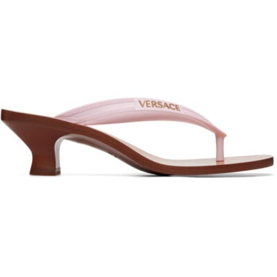 Versace Pink & Brown Sophie Rubber Thong Heeled Sandals
