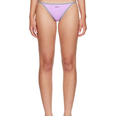 Versace Purple Embroidered-Logo Bikini Bottom