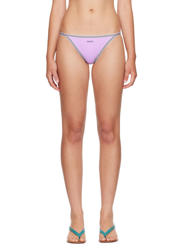Versace Purple Embroidered-Logo Bikini Bottom