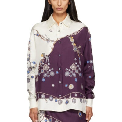 Versace Purple & White Printed Silk Twill Shirt