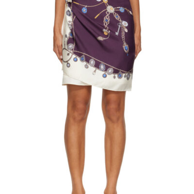 Versace Purple & White Printed Silk Twill Wrap Miniskirt