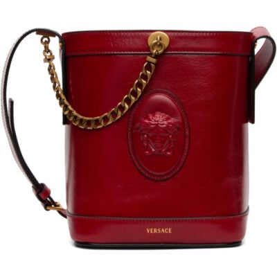 Versace Red Pivot Mini Leather Bucket Bag