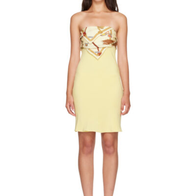 Versace Yellow Silk Crêpe Marocaine Strapless Minidress