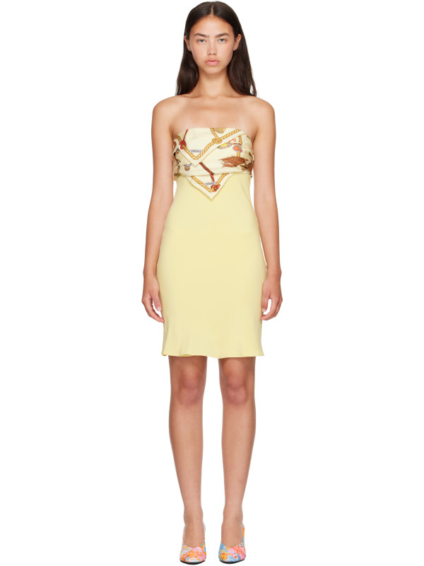 Versace Yellow Silk Crêpe Marocaine Strapless Minidress