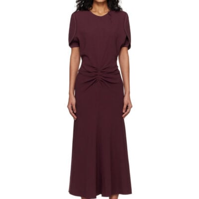 Victoria Beckham Burgundy Bela Midi Dress